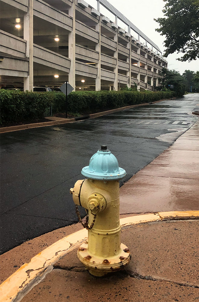 hydrant outside of un-landscaped shopping centre