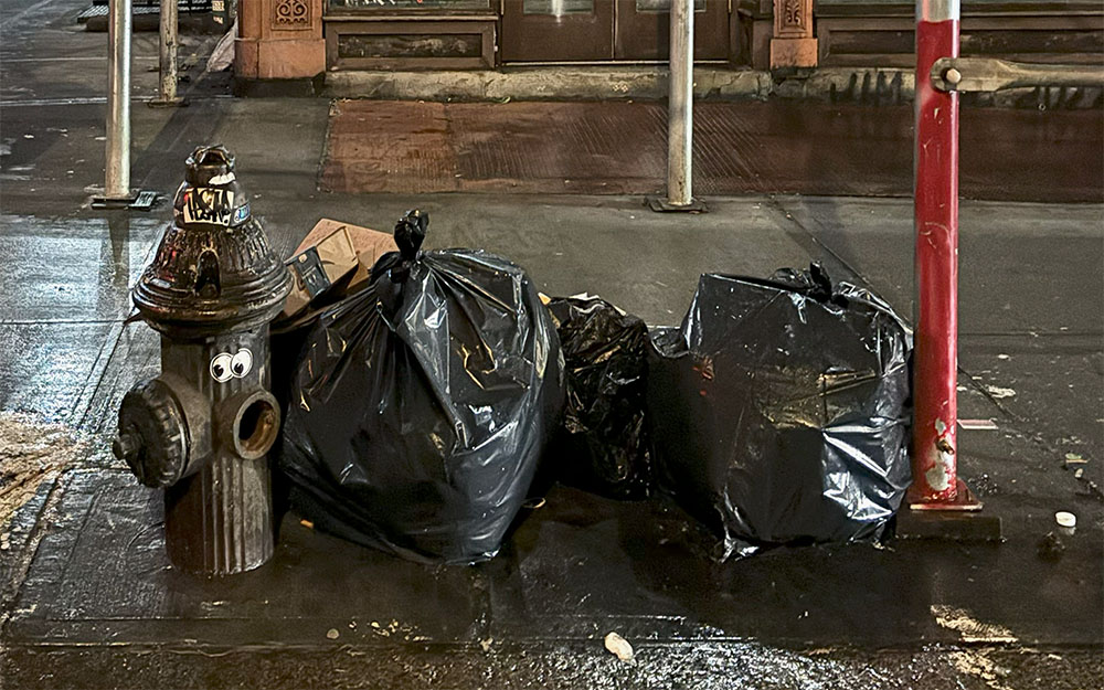 hydrant next to trash bags